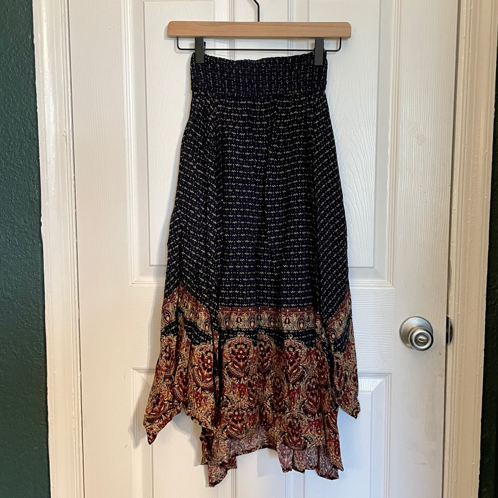 Navy Blue multi print boho midi skirt